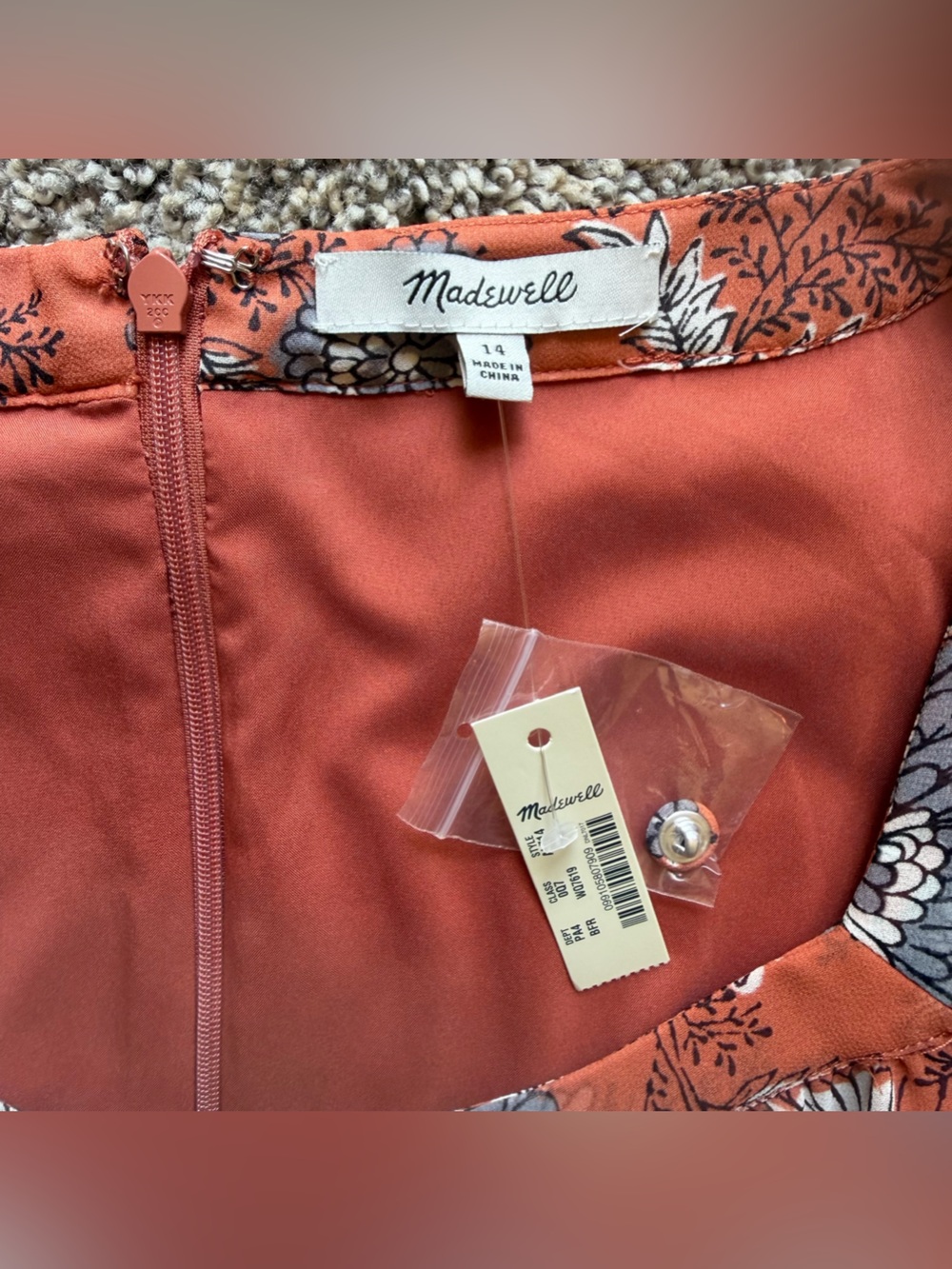 NWT Madewell Floral Chiffon Midi Dress Scoop Neck Short Sleeve Buttons Zip Sz 14 - Picture 6 of 11
